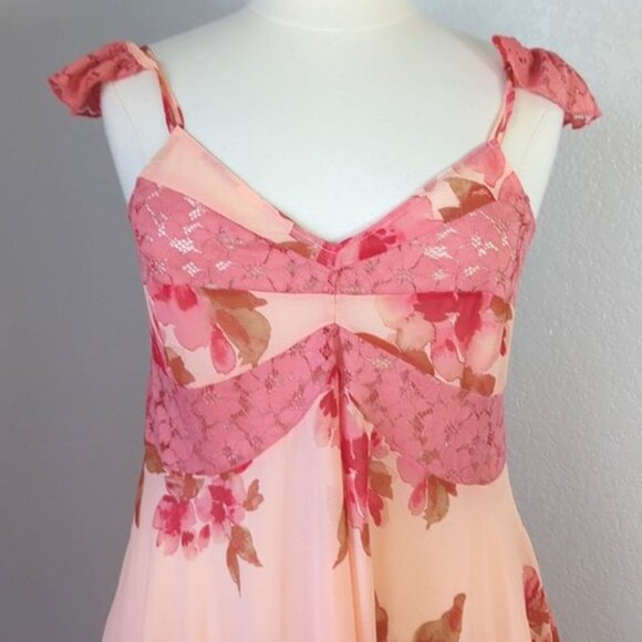 Free People Chemise Sz L Monday Morning Trapeze Coral Pink Roses Slip Dress - Picture 7 of 10